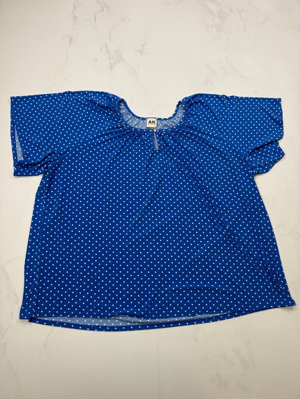 Anne Klein Polka Dot Blouse Blue Contemporary Modern Classic Style - Womens 3X